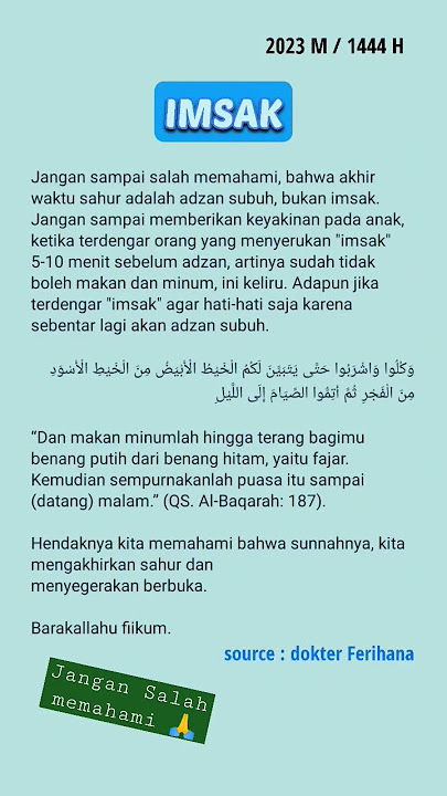 Akhir waktu sahur adalah adzan shubuh, bukan imsak #short #shorts #puasa #islam  #sahur #imsak