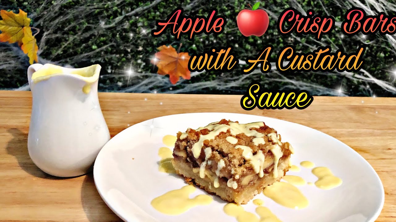 Apple Crisp Shortbread Bars with A Custard Sauce| Apple Crumble Recipe 2020|