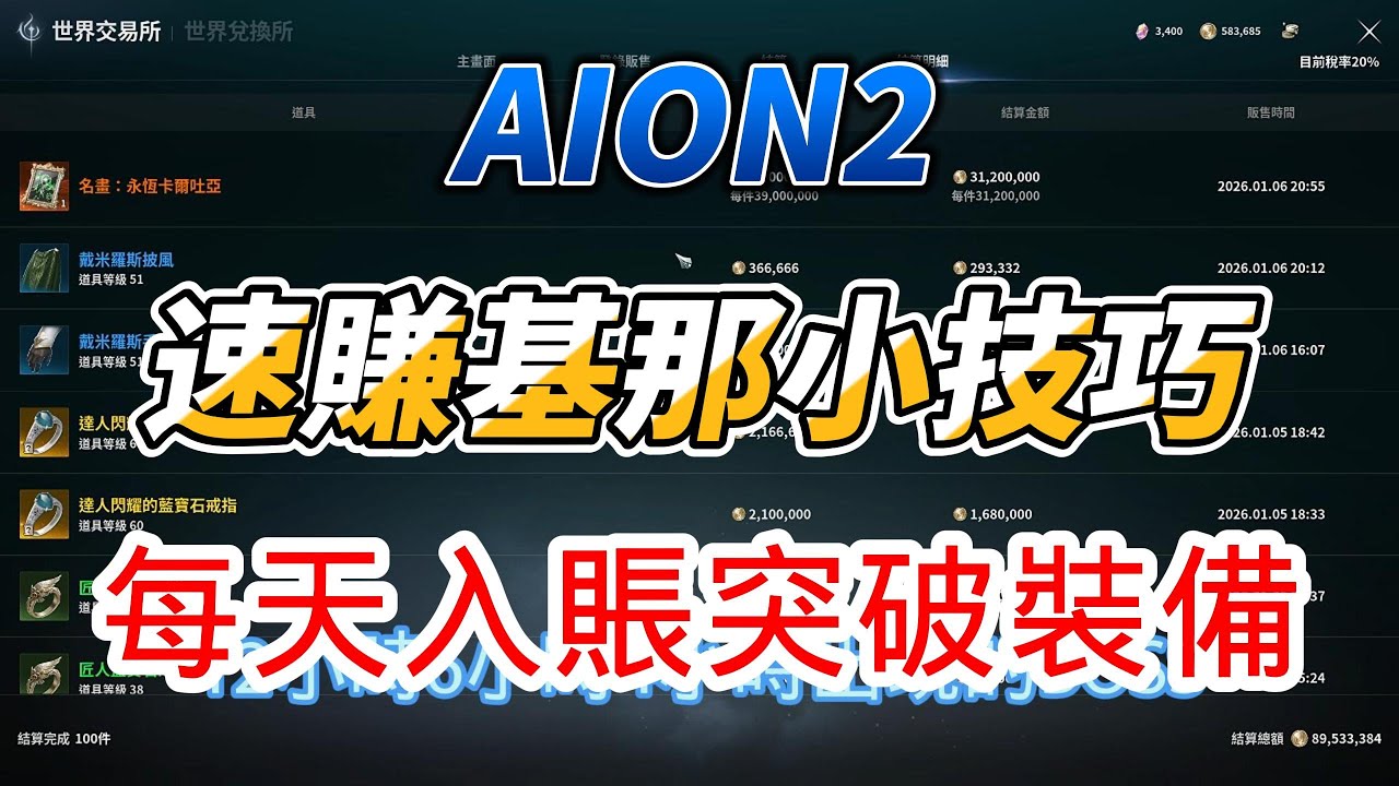 [ AION2 ] 打王速賺4000萬基那 天天入賬 衝突破做龍王裝備! 五分鐘告訴你怎麼做到的 ｜是努努鴨｜ 