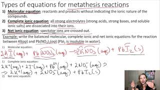 Metathesis Equations: Molecular, Complete Ionic and Net Ionic Equations