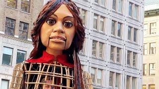 Giant Refugee Girl Puppet Little Amal in NYC Walking around Manhattan with Big Audience