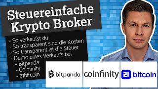 Verkauf & Steuer bei steuereinfachen Krypto Broker wie Bitpanda, Coinfinity und 21bitcoin
