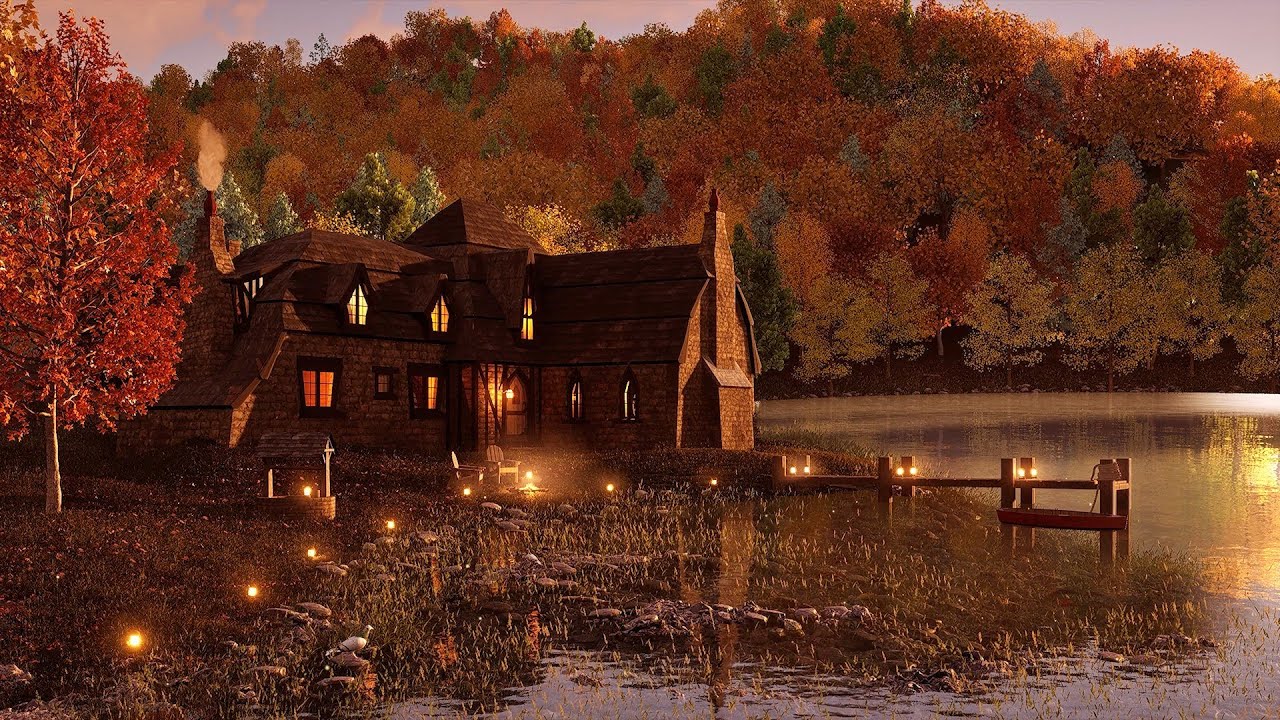 Cozy Lake Cottage in the Autumn Forest Gentle Water and Relaxing