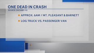 1 killed in Zachary crash involving log truck, van