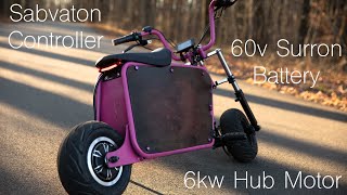 Electric Mini Bike build Crazy Fast! 5kw Sabvaton Controller with Surron Battery and 6kw Hub Motor