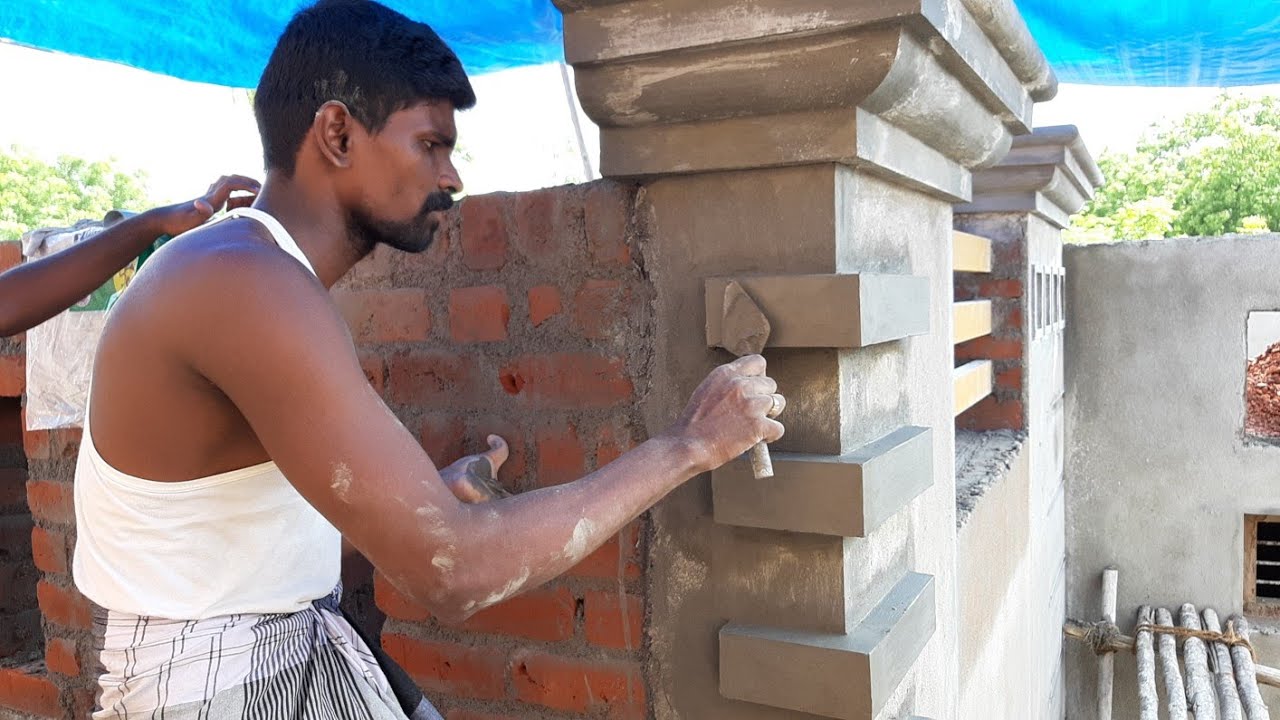 Fabulous work in elevation-do creative design cutting side border-rendering sand and cement