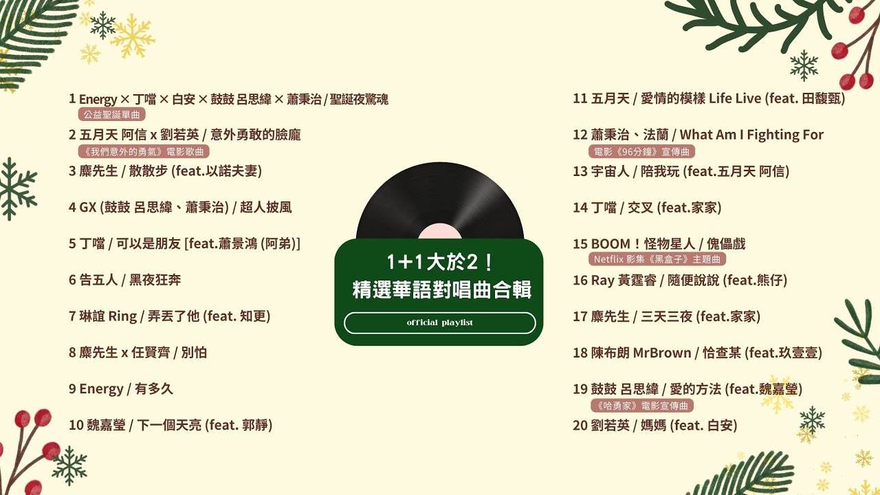 [Official Playlist] 1+1大於2！精選華語合唱曲 Part2