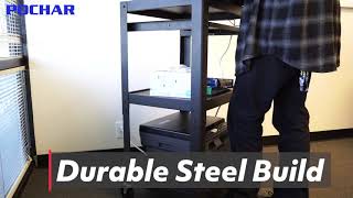 POCHAR 3 Shelf Steel Frame AV Cart with Power Strip (AV-J)