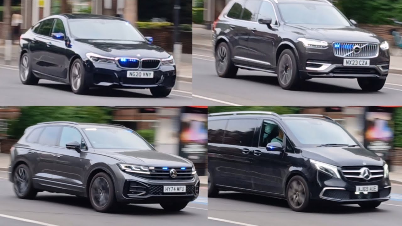 Unmarked Convoy on Blue Light Run London UK