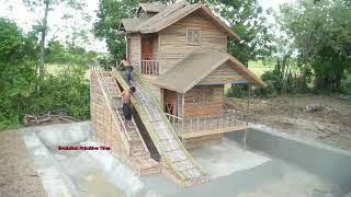 Building a Relaxing Bamboo House &amp; Water Slide Pool