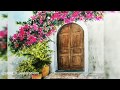 Old Wooden Door Watercolor Painting