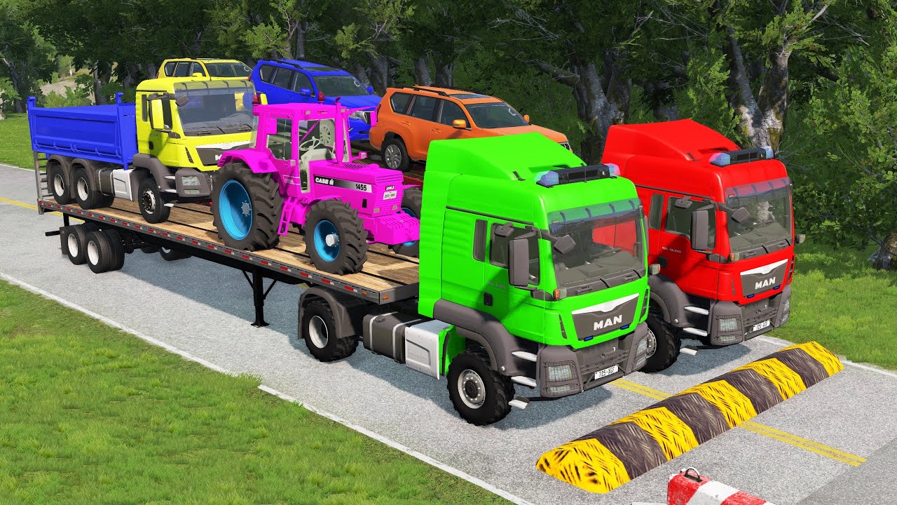 Flatbed Truck Mcqueen | Transportation with Truck - Pothole vs Car # - BeamNG.Drive