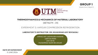 Lab Report, Experiment 3: Vapour Compression Refrigeration Group 1