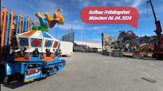 Frühlingsfest München 2024: Aufbau auf der Theresienwiese am 06.04.2024 (Samstag)