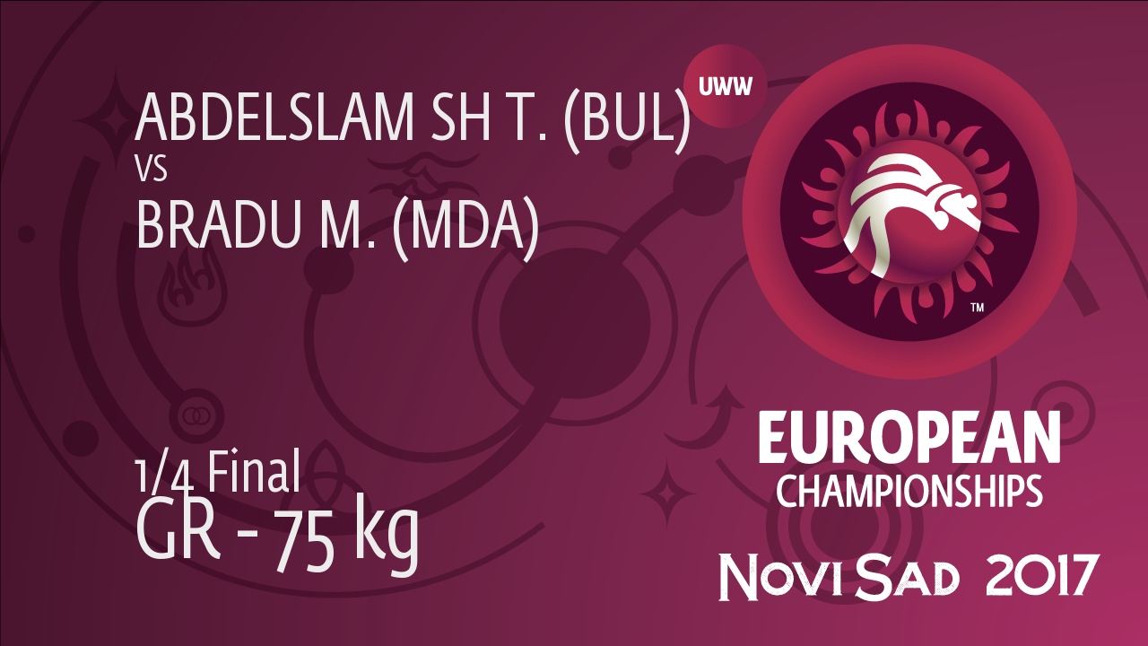 1/4 GR - 75 kg: T. ABDELSLAM SH (BUL) df. M. BRADU (MDA) by TF, 9-0