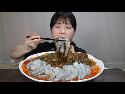 ~🙄오늘은 물비빔냉면으로 먹었어요~♡ <strong>새우회</strong>, 냉면, 매운, 먹방. mukbang, spicy, noodles, ASMR.