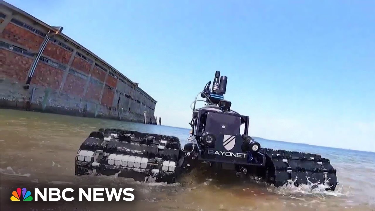 NBC News thumbnail about AI-powered robots searching ocean floors for mines