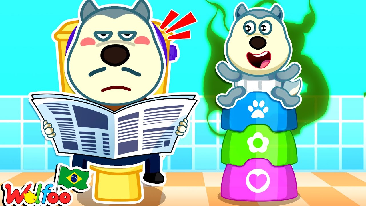 Papai, olha! Meu penico é mais alto que você! 😆 - Desenho divertido sobre penico infantil