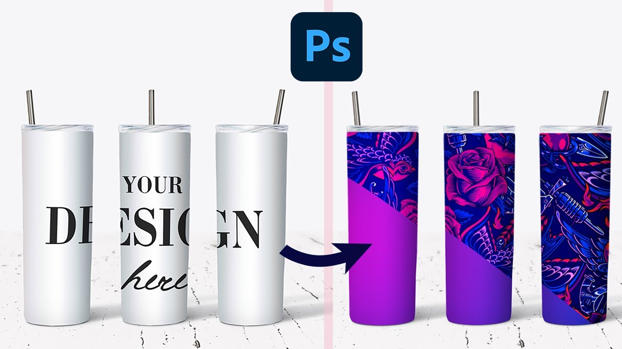 Download Skinny Tumbler Full Wrap Mockup How To Insert Your Design On The 3 Tumbler Parts Using Smart Object Youtube