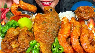 ASMR SPICY FISH CURRY, PRAWN CURRY, CHICKEN GIZZARD CURRY, RICE MUKBANG MASSIVE Eating Sounds
