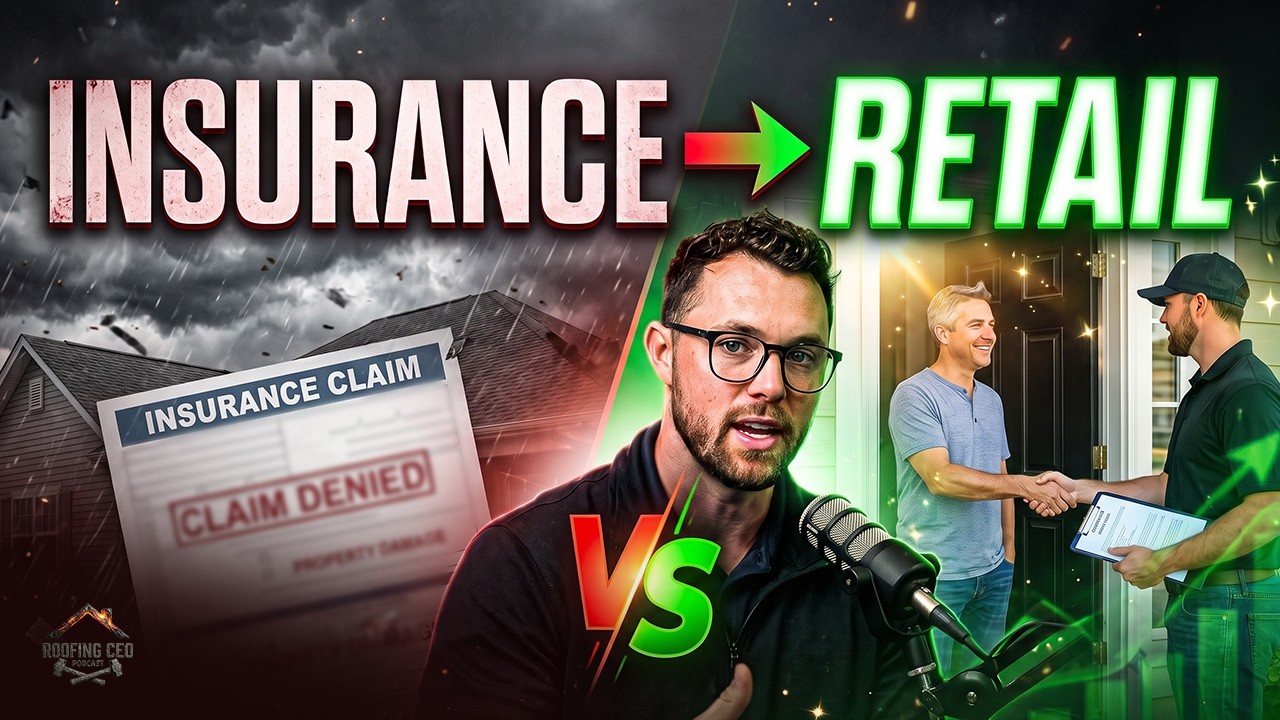 Roofing CEO Podcast host Mike Abramowitz with Jake Denning of All Ears Roofing on switching a roofing company from insurance to retail