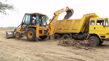 JCB 3DX backhoe soil digging & loading soil truck || JCB khudai video||JCB pulling in amazing video