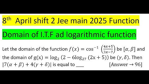 Let the domain of the function f(x)=cos^(-1)⁡((4x+5)/(3x-7)) be [α,β] and the domain of g(x)= #pyq