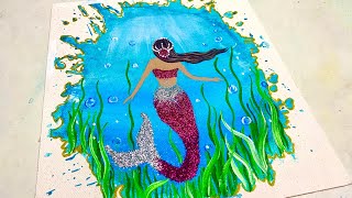 Water Spill Art - Mermaid Painting / Easy Acrylic Painting for Beginners/ Step by Step Acrylic Paint