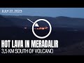 Hot lava deep in Meradalir, 3,5 km south of erupting cone! Seen at night 27.07.23