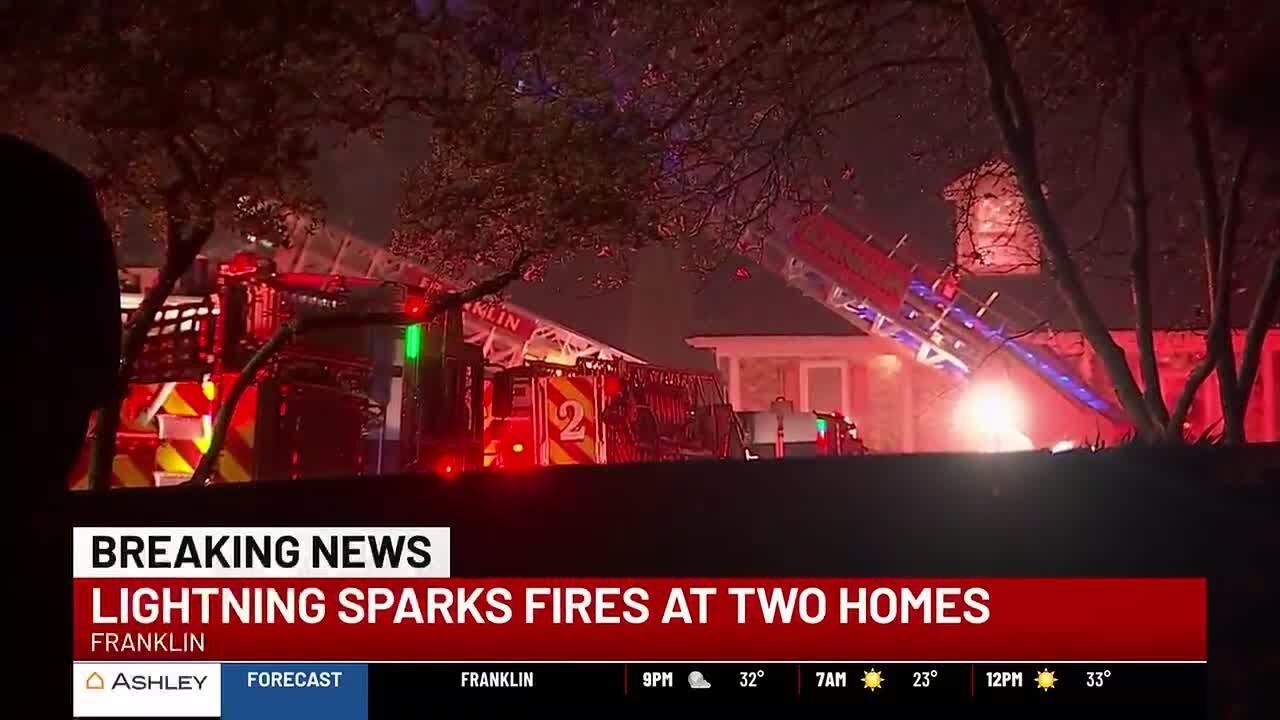 Lightning sparks fires at two homes in Franklin - YouTube