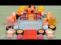 NEON ORANGE SLIME Mixing makeup and glitter into Clear Slime Satisfying Slime Videos