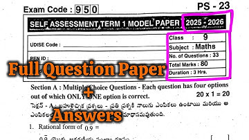 9th 💯MATHS SA Term-1 Full Question Paper with Key 🔐| 9th 💯MATHS Self Assessment Term-1 Paper🗞️ Key🔐