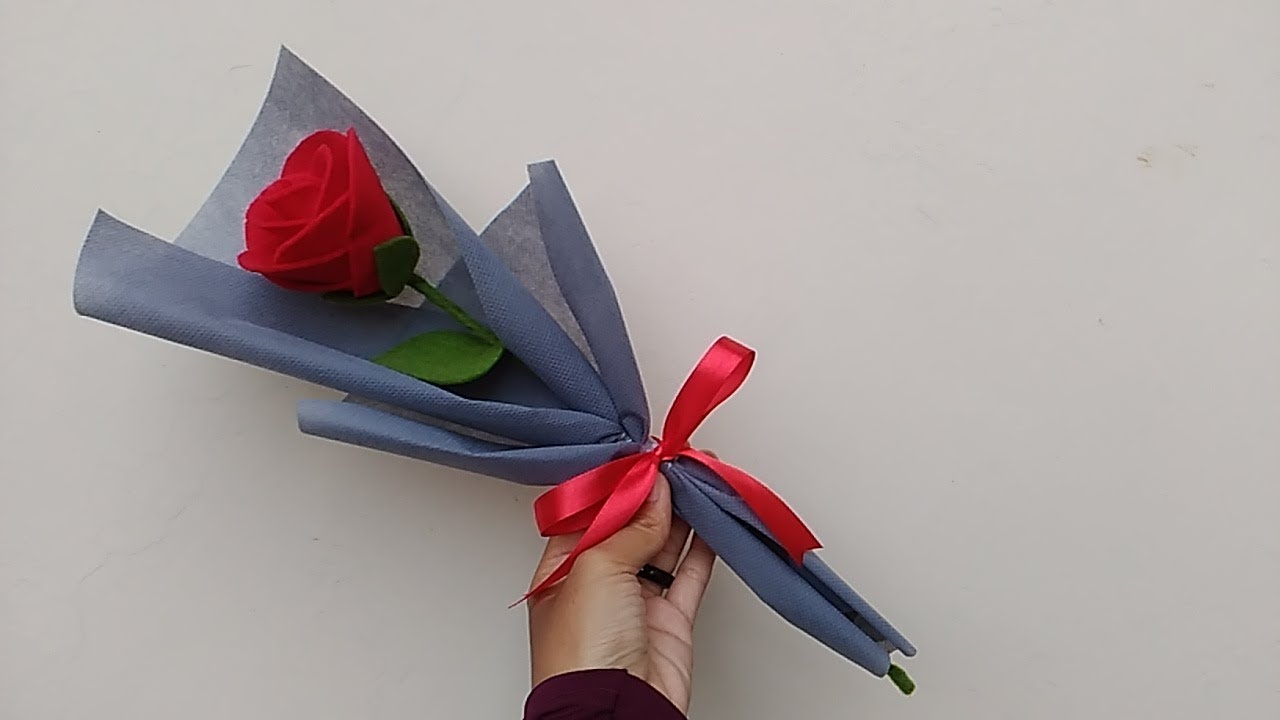 Wrapping Single Felt Rose Easy Cara Membungkus 1 Tangkai Mawar Flanel Mudah Youtube