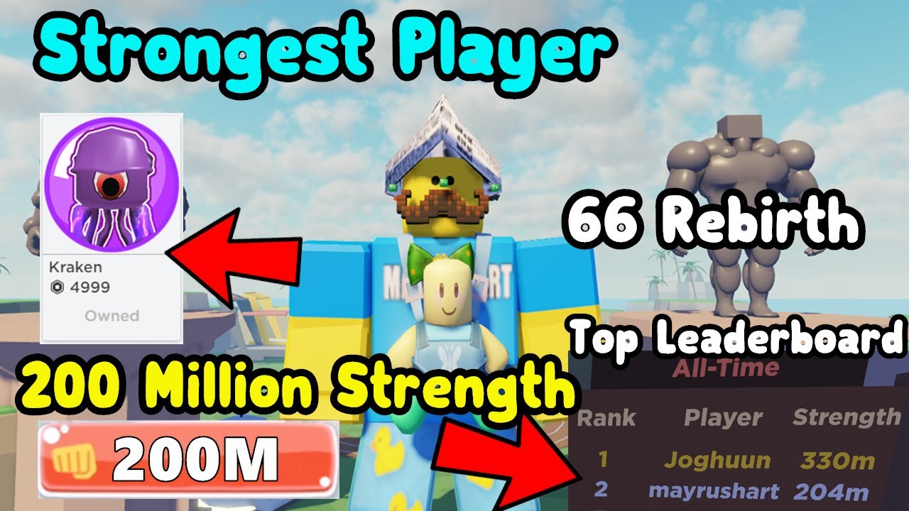 I Reached 200 Million Strength Strongest Player On Leaderboard - mayrushart merch roblox