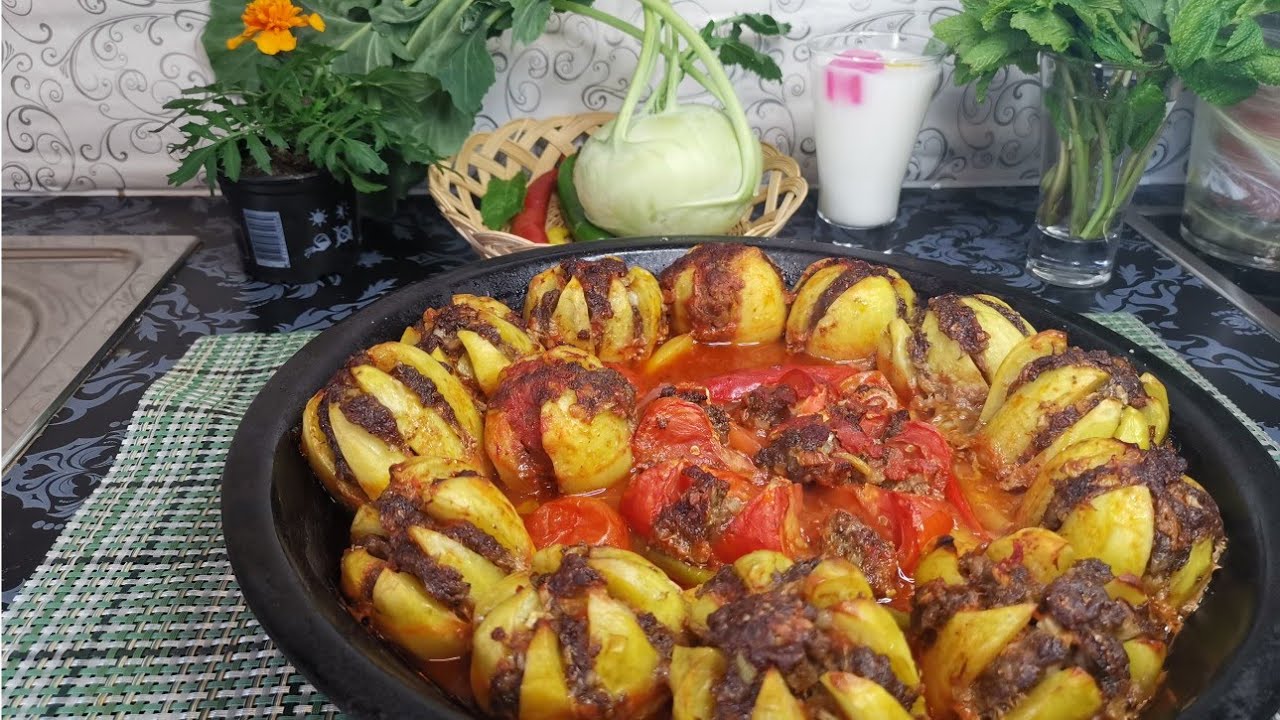 طبخة مميزة بطاطا مع لحمة على شكل وردة 🌺