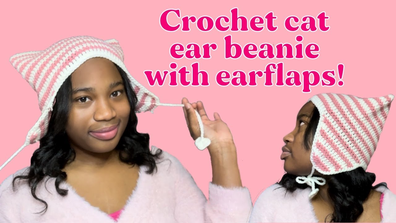 crochet cat ear hat with ear flaps | crochetforthegirlies