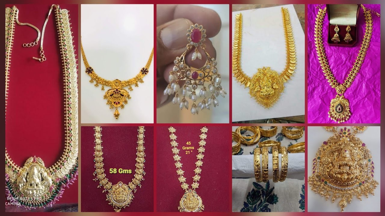 My Gold Jewerly Designs With Weight/Latest Gold Long Haram Collection/Gold Jhumkas, Kasulaperu Haram