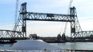 Memorial Bridge center span float-out from Badgers Island
