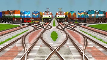 8 High-Speed Trains Crossing By Diamond Railroad Crossing Branched Forked Tracks | train simulator 