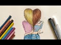 كيفية رسم افضل صديقات (Best friends) خطوة بخطوة