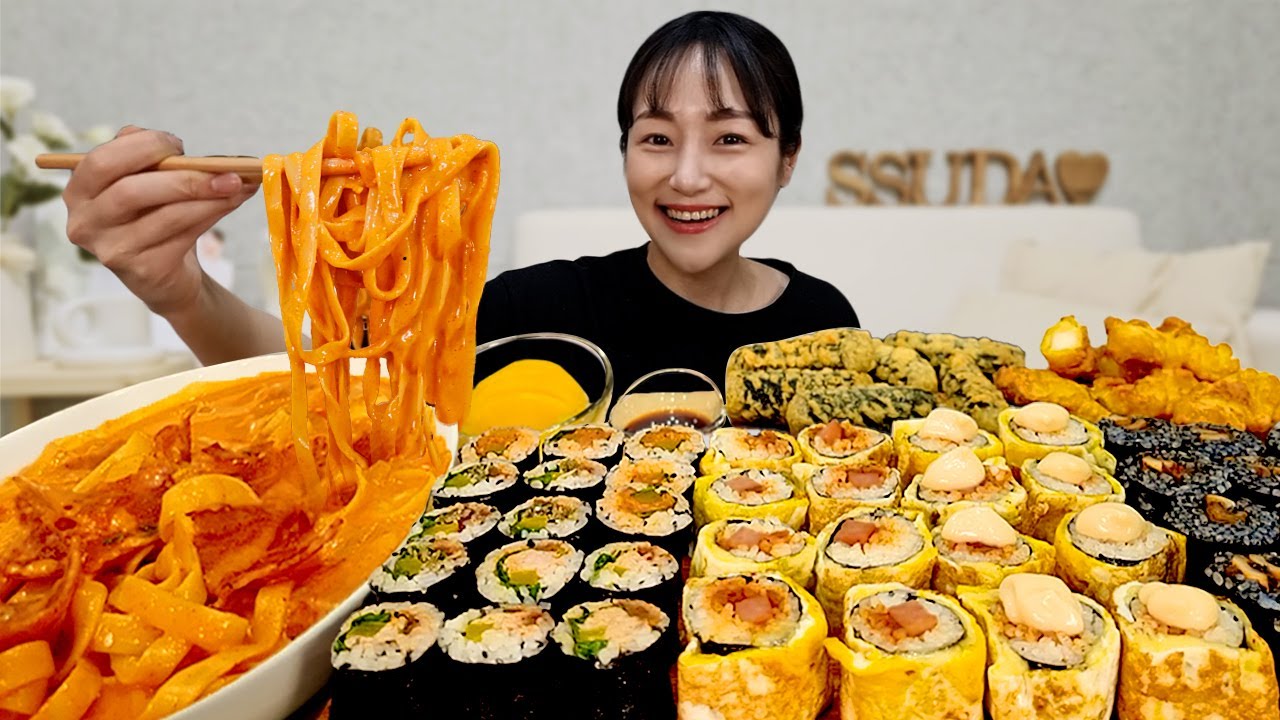 각종 김밥 마리와 매운 까르보나라 파스타 떡볶이 먹방! 스쿨푸드 분식 꿀조합 리얼사운드 MUKBANG ASMR