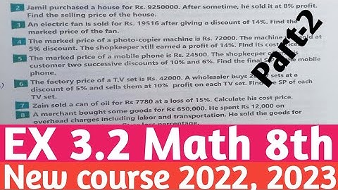 Exercise 3.2 Unit 3 Financial Arithmetic Class 8 Maths| New course Maths 2022 PTB and kptbb Part-2