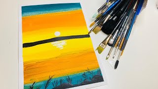 Daily Challenge / Easy Art / Power Lines at Sunset Painting / ASMR