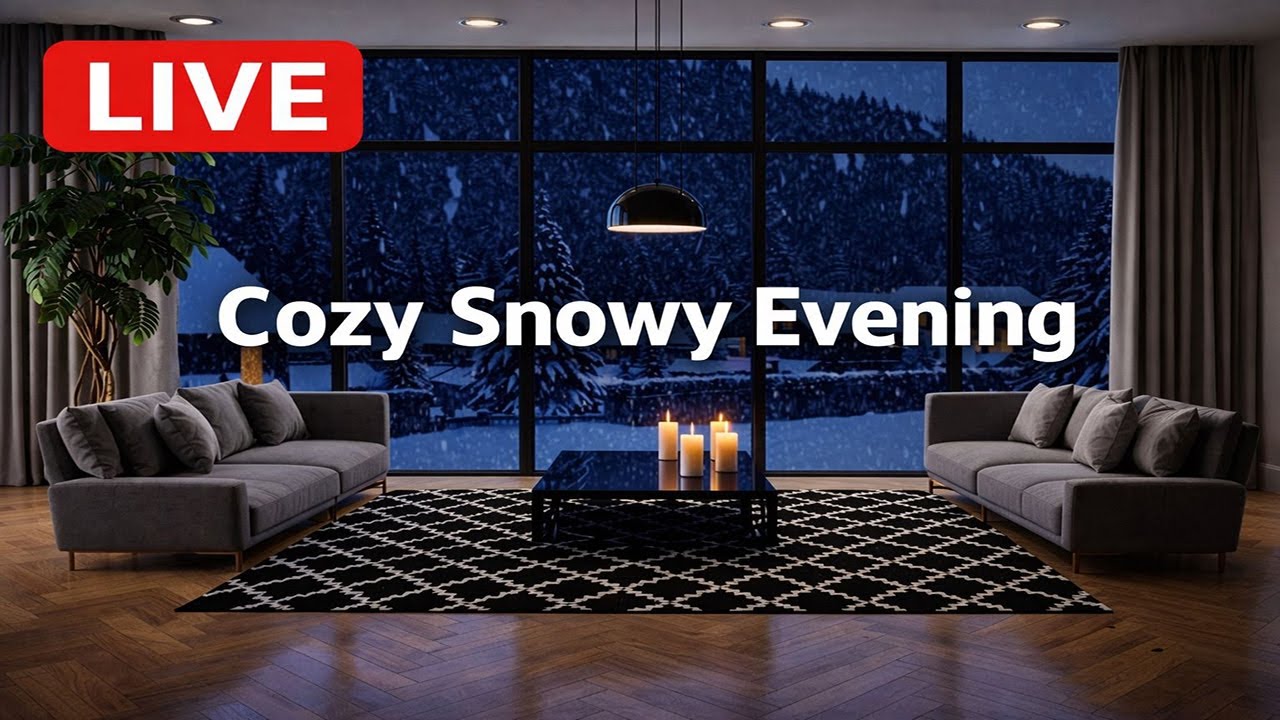 LIVE ❄️ Frozen Lake Winter Night | Cozy Cabin View | 4K Ambient Music & Snowfall