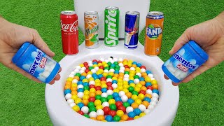 Candy Ball VS Coca Cola, Sprite, Fanta, Red Bull, Yedigün and Mentos in the toilet