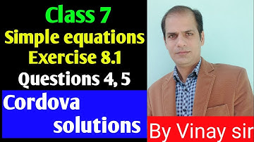 Exercise 8.1 simple equation | class 7 chapter 8 solutions ​⁠| CORDOVA solutions | @vinaysir2680