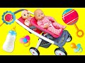 Baby Annabell doll &amp; Baby Alive doll go for a walk in a double stroller. Baby Annabell videos.