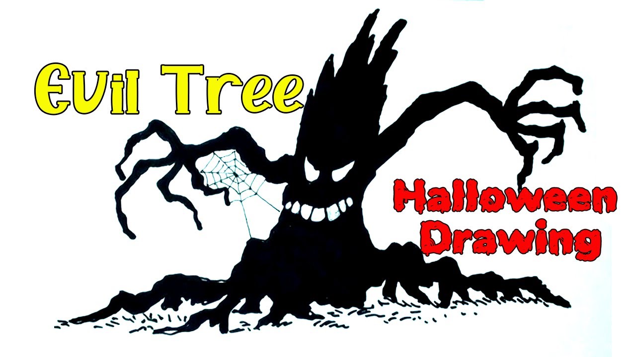 How to draw an evil tree for Halloween