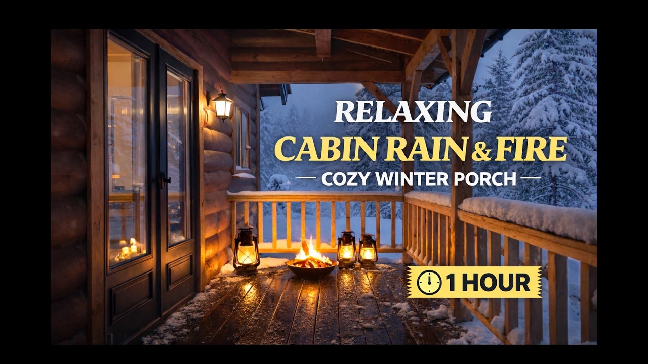 Cozy Winter Cabin 🔥❄️ | 1 Hour of Rain & Fire for Deep Sleep