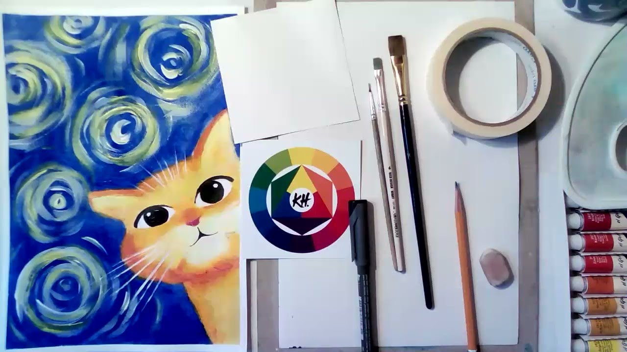 Van Goga kaķis un krāsu apļa teorija [gleznošana bērniem] nodarbības ...